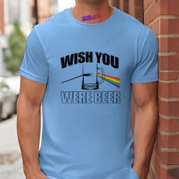 Men's Funny T-Shirt 'Wish You Were Beer', Rainbow Prism Beer Glass Print Tee, Summer Short Sleeve Y2k Tops for Drinking Party