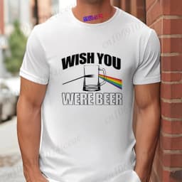 Men's Funny T-Shirt 'Wish You Were Beer', Rainbow Prism Beer Glass Print Tee, Summer Short Sleeve Y2k Tops for Drinking Party