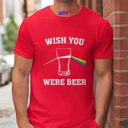 Men's Funny T-Shirt 'Wish You Were Beer', Rainbow Prism Beer Glass Print Tee, Summer Short Sleeve Y2k Tops for Drinking Party