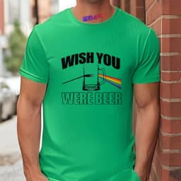Men's Funny T-Shirt 'Wish You Were Beer', Rainbow Prism Beer Glass Print Tee, Summer Short Sleeve Y2k Tops for Drinking Party