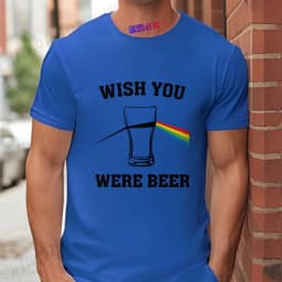 Men's Funny T-Shirt 'Wish You Were Beer', Rainbow Prism Beer Glass Print Tee, Summer Short Sleeve Y2k Tops for Drinking Party