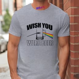 Men's Funny T-Shirt 'Wish You Were Beer', Rainbow Prism Beer Glass Print Tee, Summer Short Sleeve Y2k Tops for Drinking Party