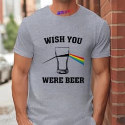 Men's Funny T-Shirt 'Wish You Were Beer', Rainbow Prism Beer Glass Print Tee, Summer Short Sleeve Y2k Tops for Drinking Party