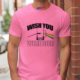 Men's Funny T-Shirt 'Wish You Were Beer', Rainbow Prism Beer Glass Print Tee, Summer Short Sleeve Y2k Tops for Drinking Party
