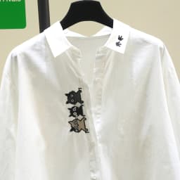 Spring and Autumn New Cute Cat Embroidery Pure Cotton Breathable Shirt for Women, Korean Style Casual Age-Reducing Versatile Student Layered Long-Sleeve White Shirt Top