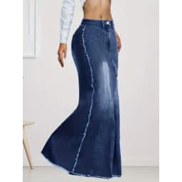 Women's High Waist Stretch Denim Skirt Slim Fit Frayed Hem Casual Fashion Bodycon Skirt
