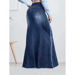 Women's High Waist Stretch Denim Skirt Slim Fit Frayed Hem Casual Fashion Bodycon Skirt