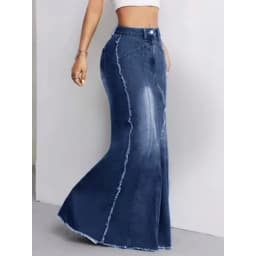 Women's High Waist Stretch Denim Skirt Slim Fit Frayed Hem Casual Fashion Bodycon Skirt
