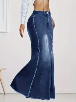 Women's High Waist Stretch Denim Skirt Slim Fit Frayed Hem Casual Fashion Bodycon Skirt