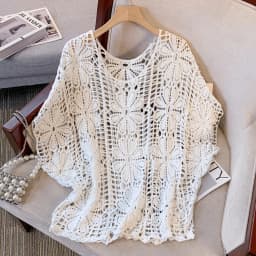 Daisy Crochet Lace Top Batwing Sleeve Hollow-out Floral Openwork Knit Blouse Women Beach Cover-up Spring Summer 2026 Boho