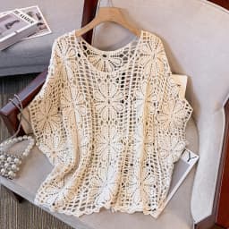 Daisy Crochet Lace Top Batwing Sleeve Hollow-out Floral Openwork Knit Blouse Women Beach Cover-up Spring Summer 2026 Boho