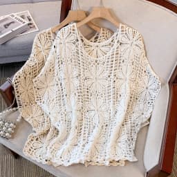 Daisy Crochet Lace Top Batwing Sleeve Hollow-out Floral Openwork Knit Blouse Women Beach Cover-up Spring Summer 2026 Boho