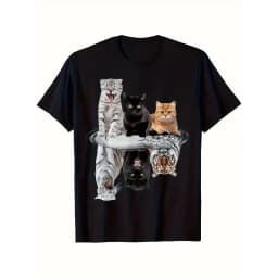 Men's Cat Reflection Meme Graphic T Shirt Cotton Tee Women Spring Summer Oversized Ironic Humor Weirdcor Sarcastic Hilarious Top