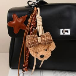 Cute Bowknot Plush Little Dog Pendant Keychain Five Pointed Star Woven Rope Design Bag Hanging Piece INS Style Accessories Gift