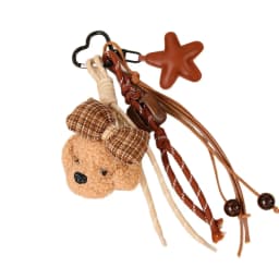 Cute Bowknot Plush Little Dog Pendant Keychain Five Pointed Star Woven Rope Design Bag Hanging Piece INS Style Accessories Gift