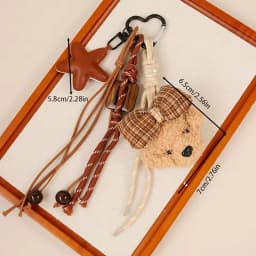 Cute Bowknot Plush Little Dog Pendant Keychain Five Pointed Star Woven Rope Design Bag Hanging Piece INS Style Accessories Gift