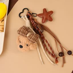 Cute Bowknot Plush Little Dog Pendant Keychain Five Pointed Star Woven Rope Design Bag Hanging Piece INS Style Accessories Gift