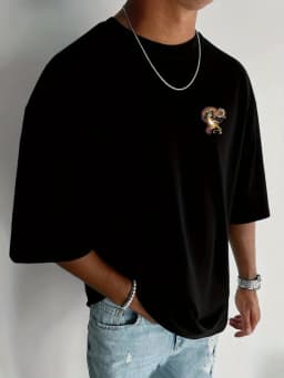 Men's T-Shirt with "Dragon and Tiger" Heat Transfer Print Round Neck Machine Washable Urban Fashion Trendy Top