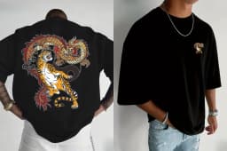 Men's T-Shirt with "Dragon and Tiger" Heat Transfer Print Round Neck Machine Washable Urban Fashion Trendy Top