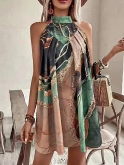 Women's Sleeveless Crew Neck Striped Print Sexy Mini Dress