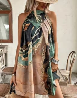 Women's Sleeveless Crew Neck Striped Print Sexy Mini Dress