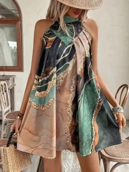 Women's Sleeveless Crew Neck Striped Print Sexy Mini Dress