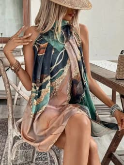 Women's Sleeveless Crew Neck Striped Print Sexy Mini Dress