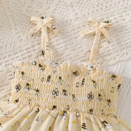 Baby Girl Summer Dress Cute Little Bee Ruffled Suspender Dress and Headband 2-Piece Set for 0-3 Year Old Baby Girl Casual Dress