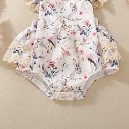 Summer female infants hot-selling cute rabbit flower print triangular jersey skirt + bow headgear two-piece set