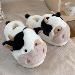 XIXITIAO Warm Cow Slippers for Women Cartoon Cute Plush Soft Thick-Soled Indoor Slippers Winter Home Couples Shoes Surprise Gift