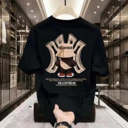 Fashion Bear Print Heavy Cotton Round Neck Short Sleeve T-shirt Men's Summer American Fashion Brand Ins Half Sleeve Loose Top