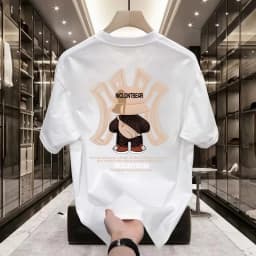 Fashion Bear Print Heavy Cotton Round Neck Short Sleeve T-shirt Men's Summer American Fashion Brand Ins Half Sleeve Loose Top