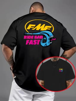 2026 Summer New American Motorcycle Fmf Interesting Exhaust Pipe T-shirt "ride Bad Fast" Knitted Fabric Fresh and Comfortable