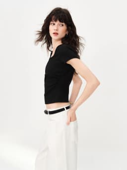 FSLE 2026 Summer Women's Square Neck Regular Shoulder Short Sleeve T-Shirt - K-Style Inspired Cotton Blend Stretch Fitted Cut