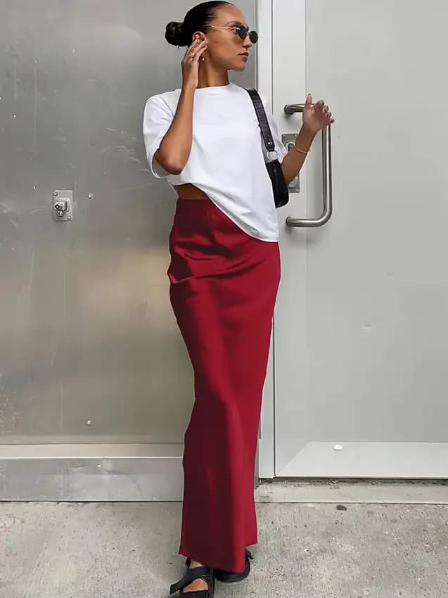 Women's Simulated Silk Satin Half Skirt Casual European American Style Wrap Buttocks Skirt for Cross-Border Fashion