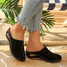 Women's Casual Wedge Mules Comfortable Open Back Slip-On Wedges Shoes for Women Sandals with Arch Support Comfortable Sandals