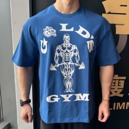 2026 GYM Wolf Head Jim Short-Sleeved Fitness Sports Loose Elastic Cotton Sweat-Wicking Breathable Sports Top European Size