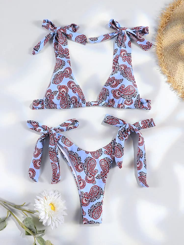 2026 Sexy Folds Bikini Set Print Micro Bikinis Women Swimsuit Female Triangle Swimwear Beach Wear Bathing Suit