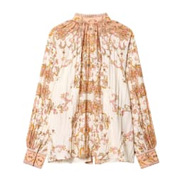 European and American style new women's fashion retro positioning printed pleated decoration single breasted top