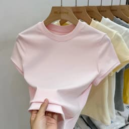 AOSSVIAO 2026 Summer Solid Color Women's Short Sleeve T-Shirt American Vintage Y2K Slim Basic O-Neck Tee Trendy Slim Fit Tops