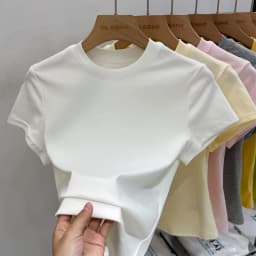 AOSSVIAO 2026 Summer Solid Color Women's Short Sleeve T-Shirt American Vintage Y2K Slim Basic O-Neck Tee Trendy Slim Fit Tops