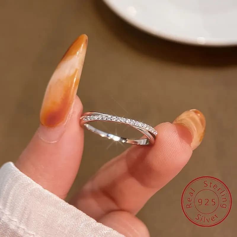 925 Sterling Silver Fashion Double-line Intersection Ring For Women Party Engagement Daily Wear High Quality Fine Jewelry