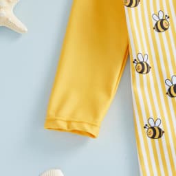 0-24M Baby Rash Guard Swimsuit with Hat 2 Pcs Set Bee/Watermelon/Sailboat Print Striped Zip Up Long Sleeve Rompers Swimwears