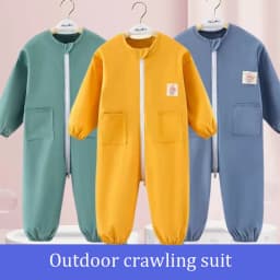 Baby Overall Suit Thin Anti-Dirt Crawling Art Drawing Clothes with Three Zippers Loose Outdoor Coverall for Kids 1-4 Years