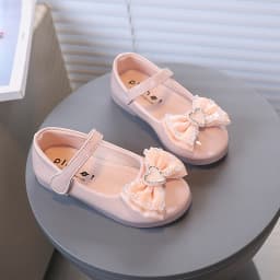 2026 Water Diamond Love Bow Cute and Sweet Kid's Shoes Fashionable Versatile Comfortable Single Shoes Simple Children's Shoes