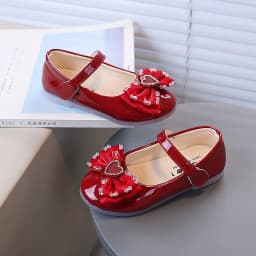 2026 Water Diamond Love Bow Cute and Sweet Kid's Shoes Fashionable Versatile Comfortable Single Shoes Simple Children's Shoes