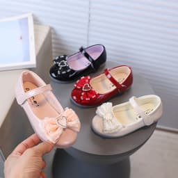 2026 Water Diamond Love Bow Cute and Sweet Kid's Shoes Fashionable Versatile Comfortable Single Shoes Simple Children's Shoes