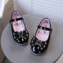 2026 Water Diamond Love Bow Cute and Sweet Kid's Shoes Fashionable Versatile Comfortable Single Shoes Simple Children's Shoes