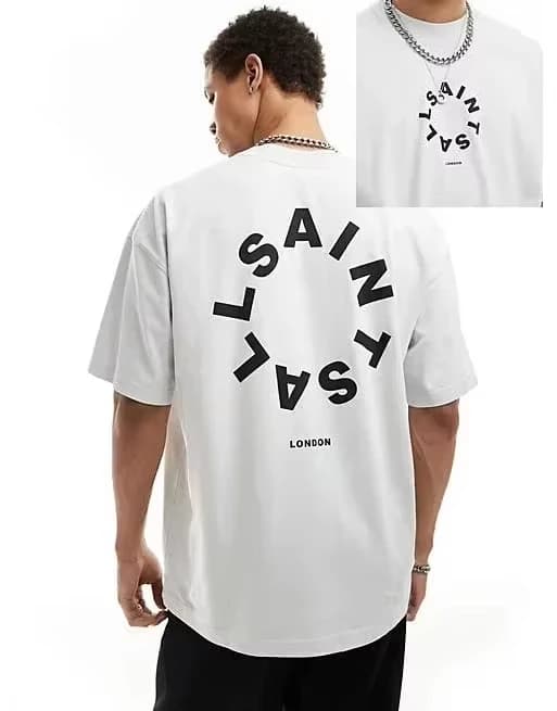 Men's White Oversized 100cotton T-Shirt with Circular Saint Louis Print | Trendy London Streetwear Short Sleeve Top