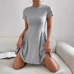 Summer New Women's French Crew Neck Short Sleeve Dress Short Skirt Summer Dress Vintage Dress Beach Dress